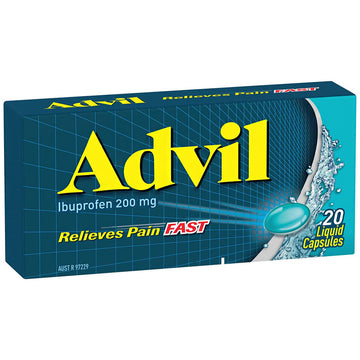Advil Ibuprofen 200mg Liquid Capsules Relieves Body Ache Pain Fever Fast 20 Caps