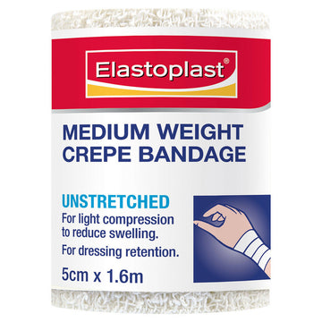Elastoplast Medium Weight Crepe Bandage Roll Gauze Dressings White 5Cm x 1.6M