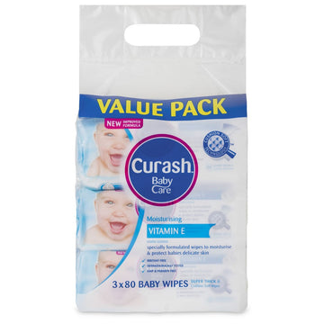 Curash Babycare Moisturising Vitamin E Cleansing Wet Wipes Baby Skin Care 3 Pack