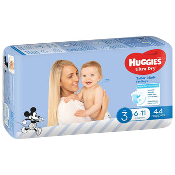Huggies Ultra Dry Nappies Size 3 Boys 6-11Kg Disposable Baby Nappy Pads 44 Pack