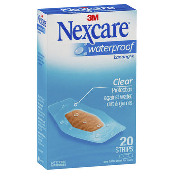 Nexcare Waterproof Plastic Medium Strip 20 Pack Wound Bandages Plaster First Aid