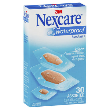 Nexcare Waterproof Plastic Assorted Strips 30 Pack Wound Bandages First Aid