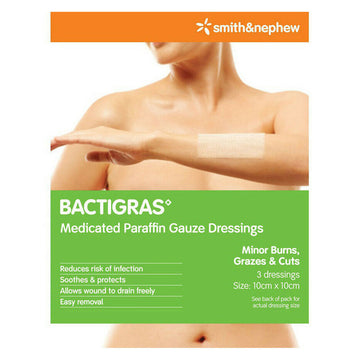 Smith & Nephew Bactigras Medicated Paraffin Gauze Dressings Plaster 10Cm x 10Cm