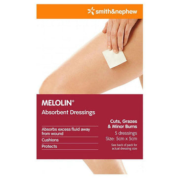 Melolin Wound Dressing Absorbent Cushioning Low Adherent First Aid 5 Pack 5X5Cm