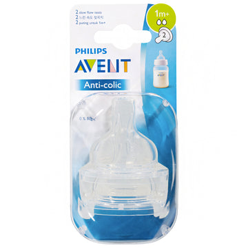 Avent Anti-Colic Teats 1M+ Silicone Slow Flow Newborn Infant Leak Free 2 Pack