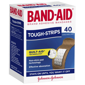 Band-Aid Tough Strips Sterile Fabric Plaster Adhesive Bandages Dressings 40 Pack