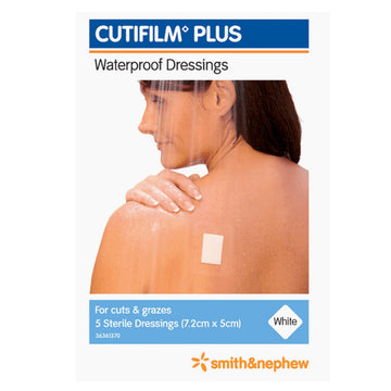 Cutifilm Plus Waterproof Dressings Plasters Wound Care White 7.2Cm x 5Cm 5 Pack