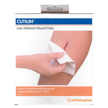 Smith & Nephew Cutilin Low-Adherent Wound Care Pad Dressings 10Cm x 10Cm 5 Pack