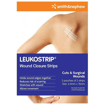 Leukostrip Wound Closure Strip 3 Pack Dressing Sterile First Aid 6.4Mm x 76Mm