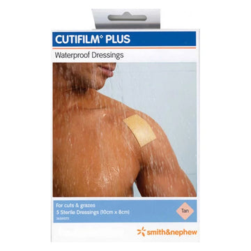 Cutifilm Plus Waterproof Dressings Sterile Tan Wound Plaster 10Cm x 8Cm 5 Pack
