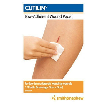 Smith & Nephew Cutilin Low-Adherent Wound Care Pad Dressings 5Cm x 5Cm 5 Pack