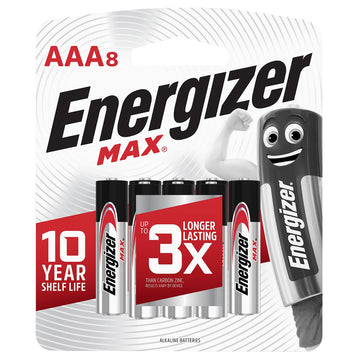 Energizer Max AAA E92 Alkaline Batteries Battery Power Zero Mercury 1.5V 8 Pack