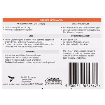 Strepsils Orange Flavour 16 Lozenges Soothes Sore Throat Pain Relief Treatment