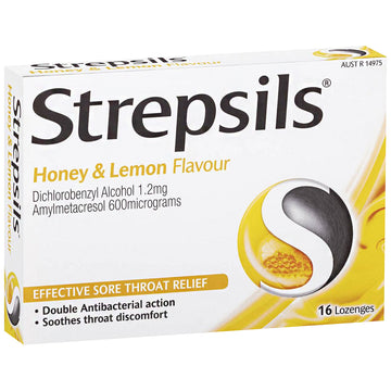 Strepsils Honey & Lemon 16 Lozenges Soothes Sore Throat Pain Relief Treatment