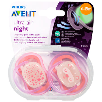 Avent Ultra Air Night Soothers 6-18M Baby Orthodontic Pacifiers BPA Free 2 Pack