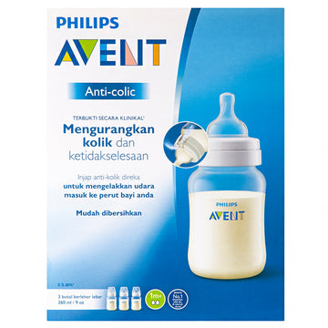 Philips Avent Anti-Colic Feeding Baby Bottle 1M+ 260mL BPA Free Bottles 3 Pack