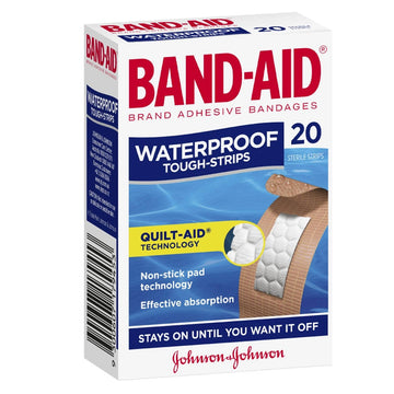 Band-Aid Waterproof Tough Strips Wound Plasters Tape Bandage Dressings 20 Pack