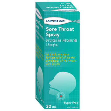 Chemists Own Sore Throat Spray Anti-inflammatory Pain Relief Sugar Free 30mL