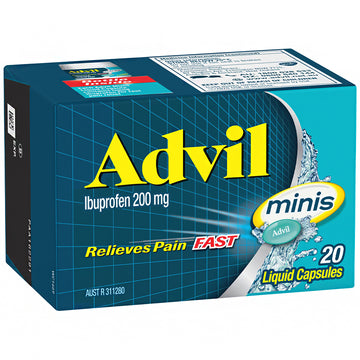Advil Minis Ibuprofen 200mg Liquid Capsules Relieves Pain Aches Fast 20 Caps