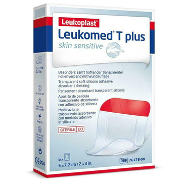 Leukomed T Plus Skin Sensitive 5 Pack Wound Dressing Pad First Aid 5Cm x 7.2Cm