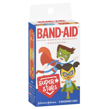 Band-Aid Super Stars Waterproof Strips Plaster Kids Bandages Dressings 15 Pack