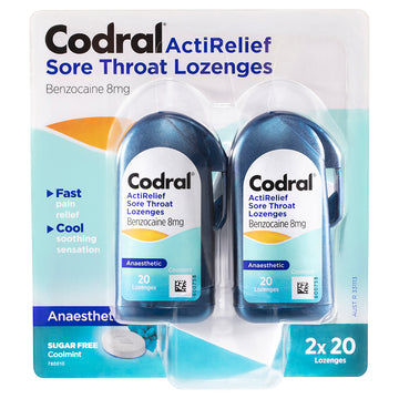 Codral ActiRelief Sore Throat Lozenges Anaesthetic Coolmint Sugar free 40 Pack