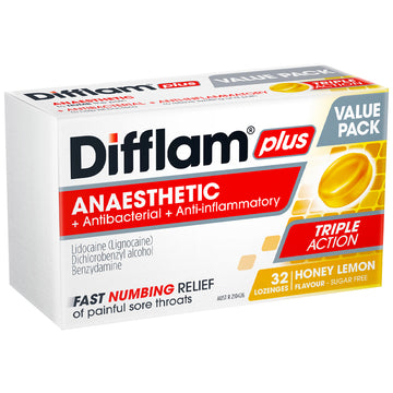 Difflam Anaesthetic Honey & Lemon 32 Lozenges Rapid Numb Sore Throat Pain Relief