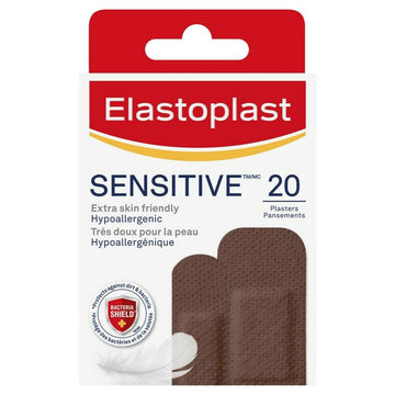 Elastoplast Sensitive Dark Skin Tone 20 Pack Adhesive Strips Wound Dressings
