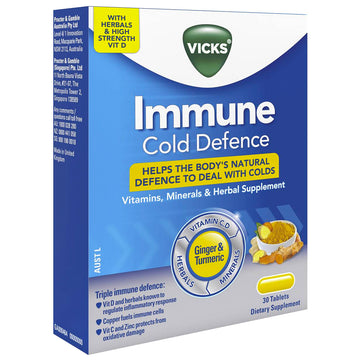 Vicks Immune Defence Ginger & Turmeric Tablets Cold Flu Relief Symptoms 30 Tabs
