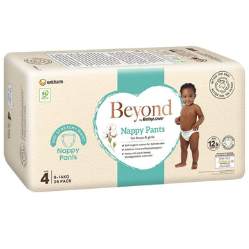 Babylove Beyond Nappy Pants Size 4 Toddler 9-14Kg Unisex Nappies Pads 36 Pack