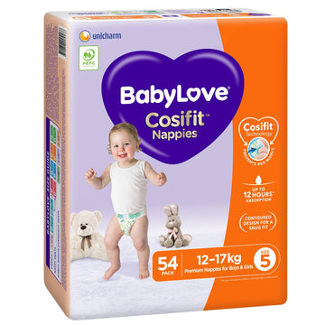 Babylove Cosifit Nappies Size 5 Walker 12-17Kg Unisex Baby Nappy Pads 54 Pack