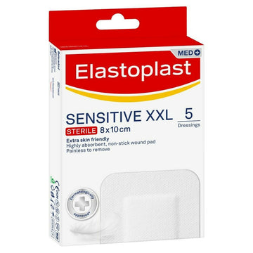Elastoplast Sensitive Xxl 5 Pack Wound Pad Dressing Breathable Skin Friendly