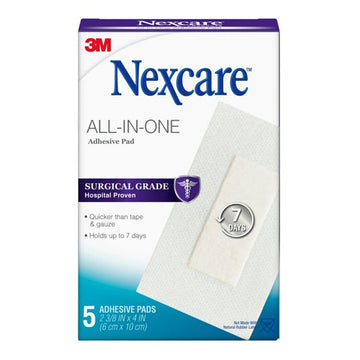Nexcare All In One Adhesive Pad 5 Pack Cuts Wound Dressings Absorbent 6 x 10Cm