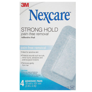 Nexcare Strong Hold Adhesive Pad 4 Pack Pain Free Wound Dressing Water Resistant