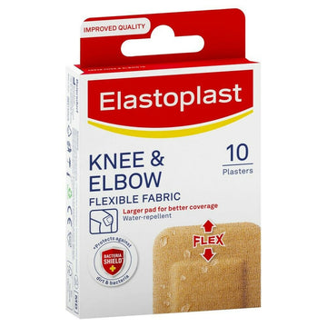 Elastoplast Flexible Fabric Knee & Elbow Plaster Strips Bandages Pad 10 Pack