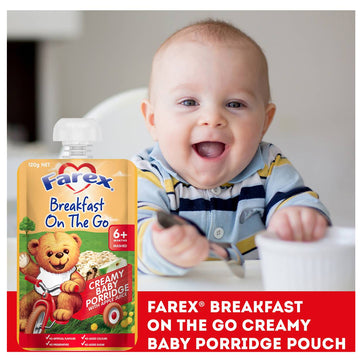 Farex Breakfast On The Go Creamy Baby Porridge 120g Pouch 6+ Months Mashed Puree