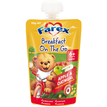 Farex Breakfast On The Go Apple & Oatmeal 120g Pouch 6+ Months Baby Mashed Puree
