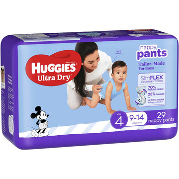 Huggies Ultra Dry Nappy Pants Toddler Boy Size 4 Disposable Nappies Pads 29 Pack