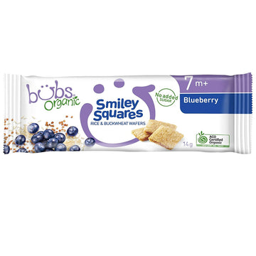 Bubs Organic Smiley Squares Blueberry Wafers 14g 7+ Months Infant Baby Snacks