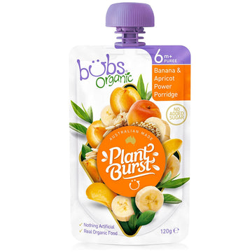 Bubs Organic Banana & Apricot Power Porridge 120g 6 Months+ Baby Infant Puree