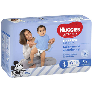 Huggies Ultra Dry Nappies Toddler Boys Size 4 Mickey Disposable Nappy 36 Pack