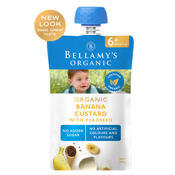 Bellamy's Organic Banana Custard With Flaxseed 120g 6+ Months Baby Smooth Food