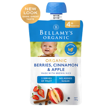 Bellamy's Organic Berries Cinnamon & Apple 120g 4+ Months Infant Smooth Puree