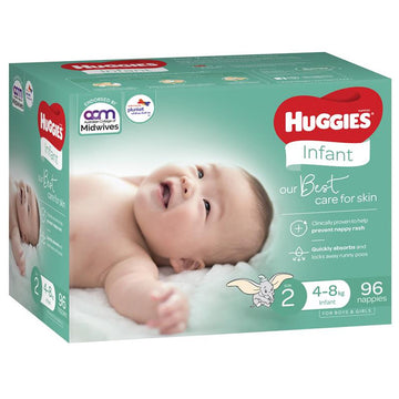 Huggies Ultimate Infant Jumbo Nappies Size 2 Baby Disposable Nappy Pads 96 Pack