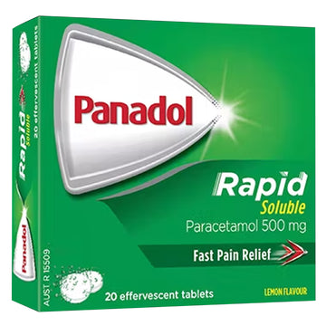 Panadol Rapid Soluble 20 Effervescent Tablets Lemon Flavour Paracetamol 500mg