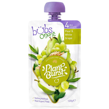 Bubs Organic Pear & White Grape Pouch 120g 4+ Months Smooth Puree Baby Feeding