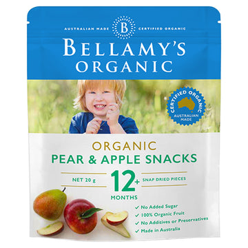 Bellamy's Organic Pear & Apple Snacks 20g 12+ Months Toddler Snap Dried Food