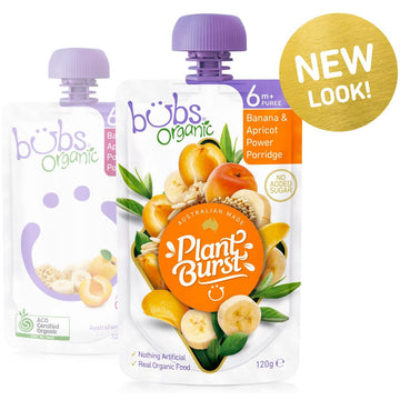 Bubs Organic Banana & Apricot Power Porridge 120g 6 Months+ Baby Infant Puree