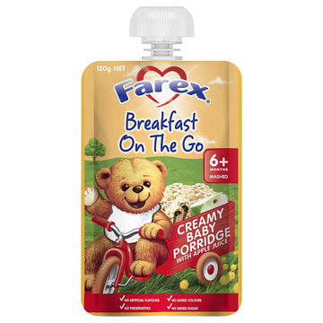 Farex Breakfast On The Go Creamy Baby Porridge 120g Pouch 6+ Months Mashed Puree