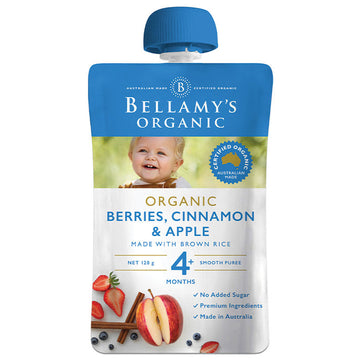Bellamy's Organic Berries Cinnamon & Apple 120g 4+ Months Infant Smooth Puree
